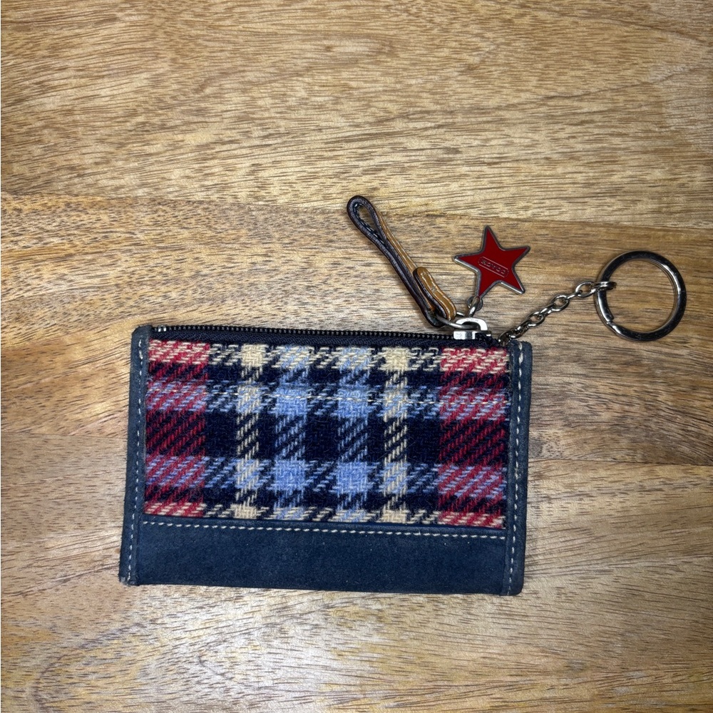 Coach Tweed and Suede Coin Wallet Keychain